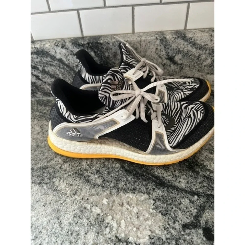adidas PureBoost X Running Shoes Womens 8 Zebra Print‎ Black Yellow Good BB4969